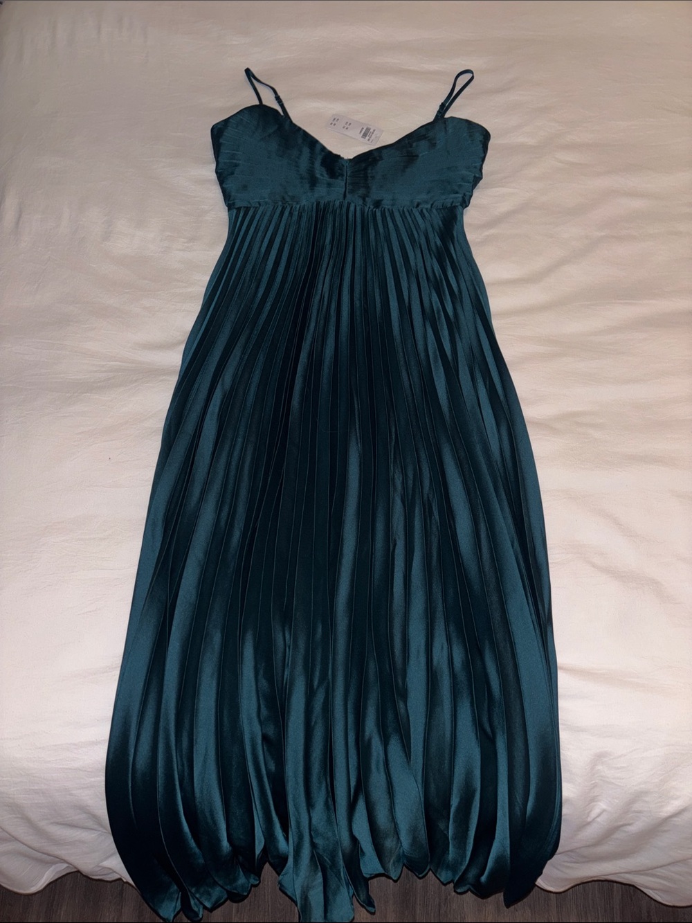 Abercrombie & Fitch Teal Pleated Satin Midi Dress